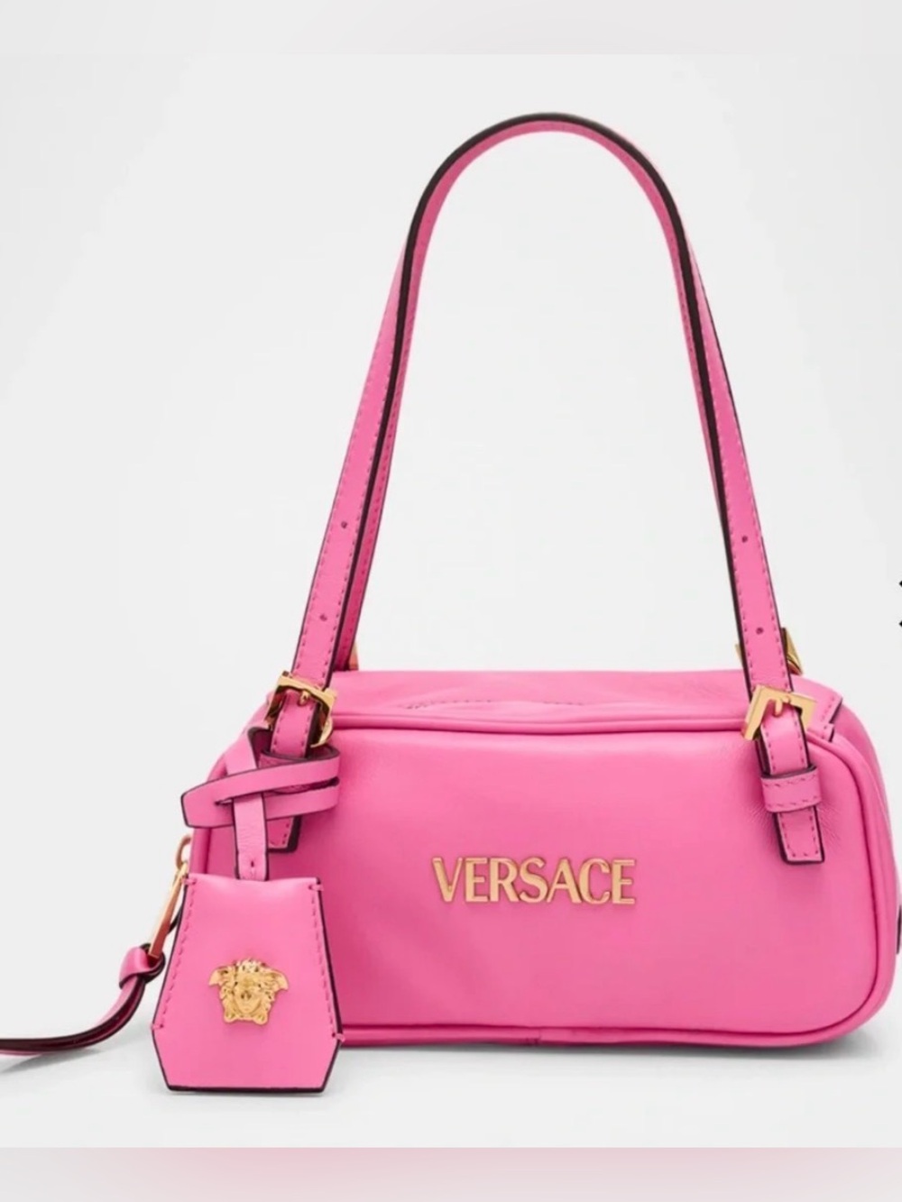 Versace Tag Bowling Leather Shoulder Bag pink